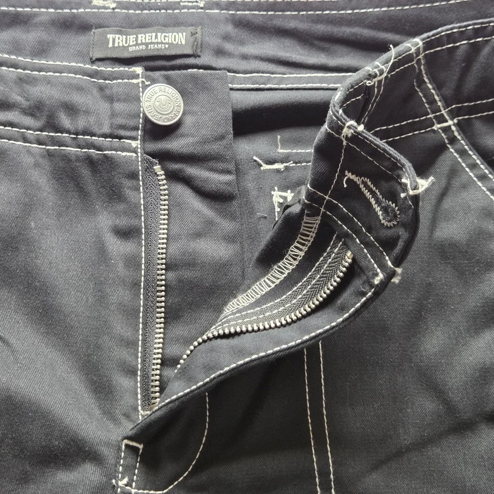 True Religion Cargo Pants Mens 35x31 Black Denim Contrast Stitch Pockets Casual